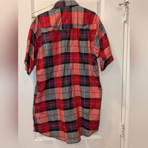 Vintage Panhandle Slim Western Snap Shirt Red Plaid Made USA 15.5 - Picture 3 of 5